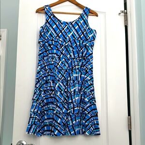 Blue and White Sleeveless Mini Sundress